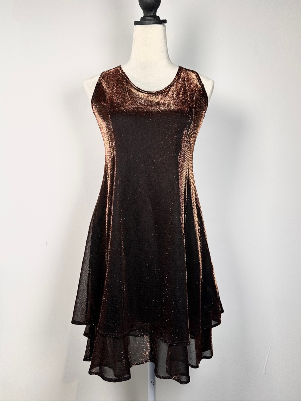 Brown Metallic Shimmer Layered Dress Y2K Party Style